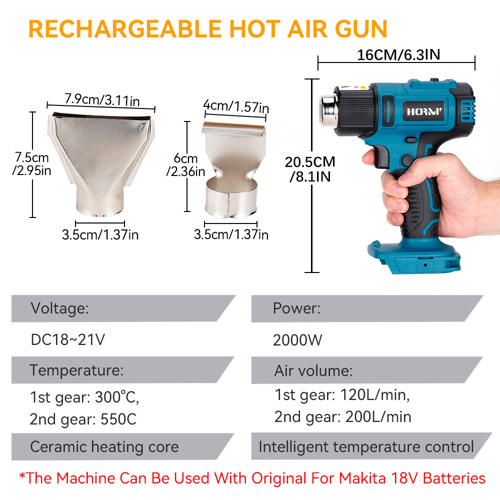 Hormy 20V Cordless Rechargeable Heat Gun Hot Wireless Heat Gun Small Power Household Handmade Heat Gun One 3.0Ah Batteries