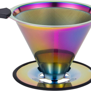 Titanium Iridescent color Stainless Steel Coffee Filter Metal Coffee Strainer Single Cup Coffee Maker 1-4 Cup for Office  Home