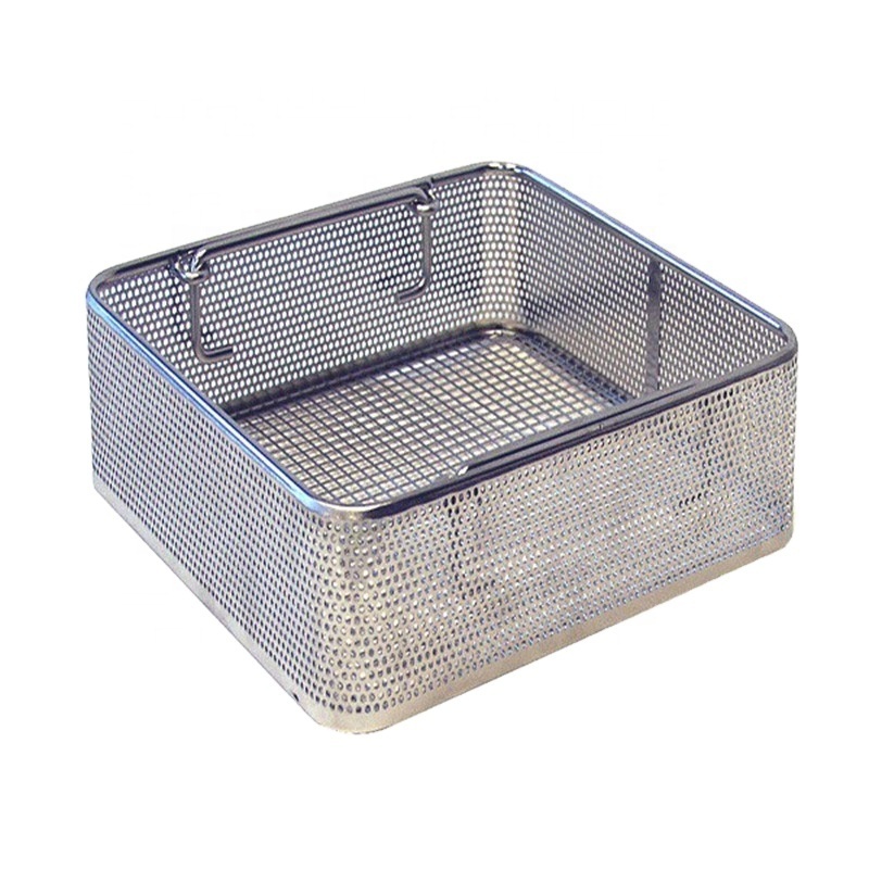 Medical 304 Stainless Steel Disinfection Basket Medical Instrument Tray with Retractable Handle