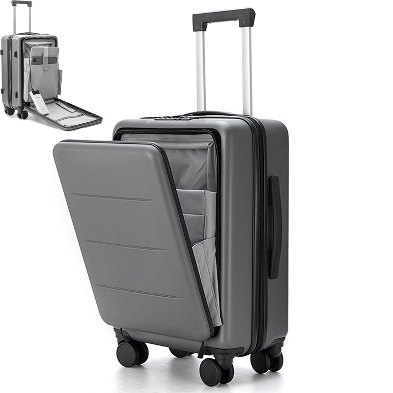 Hard Shell Spinner Wheels Travel Suitcase Carry On Luggage With Front Compartment and USB Charging Port