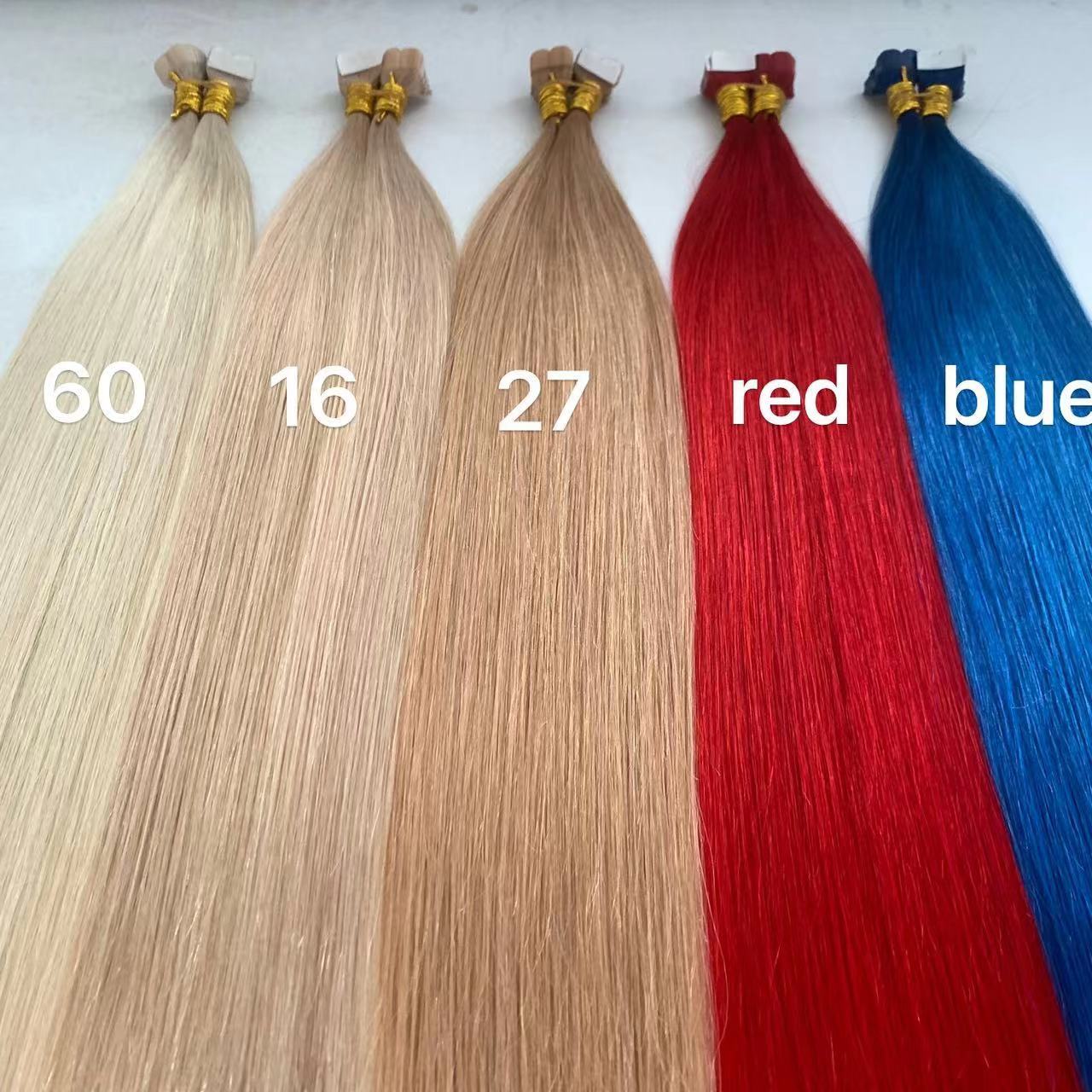 Wholesale mini tape hair extension invisible 100% remy hair russian virgin double drawn colorful mini tape in human hair