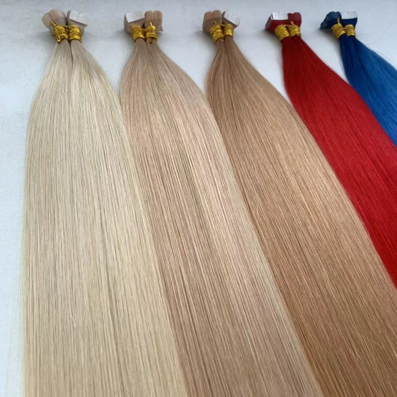 Wholesale mini tape hair extension invisible 100% remy hair russian virgin double drawn colorful mini tape in human hair