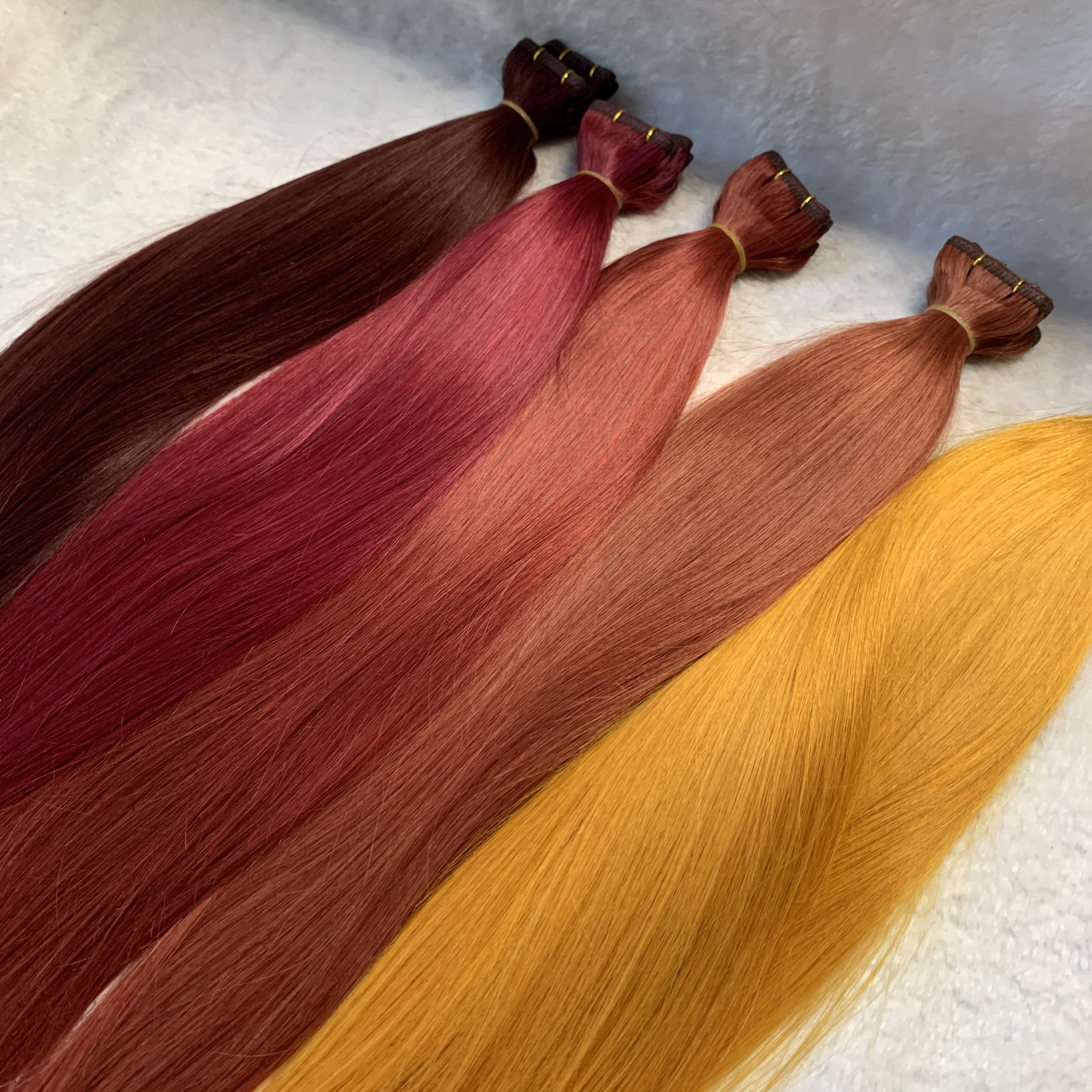 Factory Price 100% Virgin Cuticle Remy Aligned Russian All Color Can Be Customized Human Hair Extension Seamless Thin Flat Weft