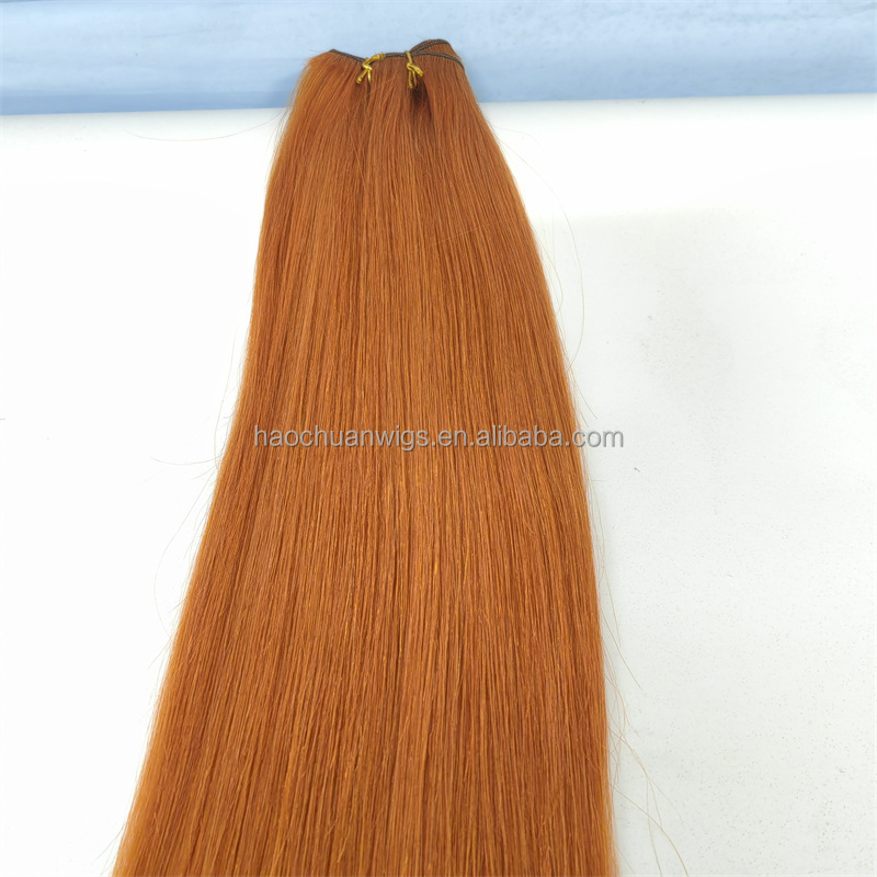 Orange Color Unprocessed Raw Human Hair Extensions Natural Color Machine Weft Straight Double Drawn Russian Hair Extension