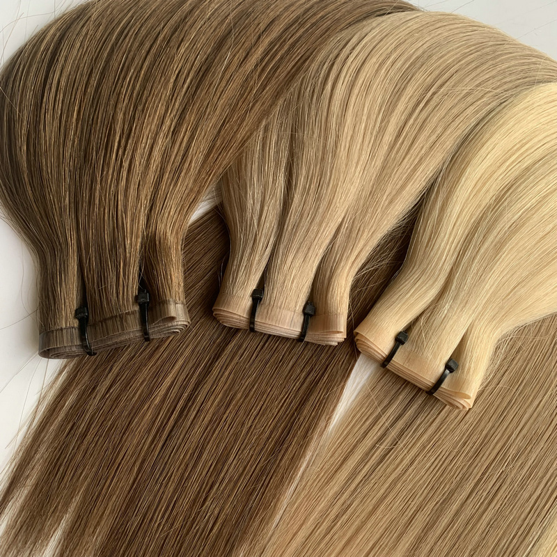 Russian All Color Can Be Customized Human Hair Extension Seamless Thin Flat Weft Factory Price 100% Virgin Cuticle Remy Aligned