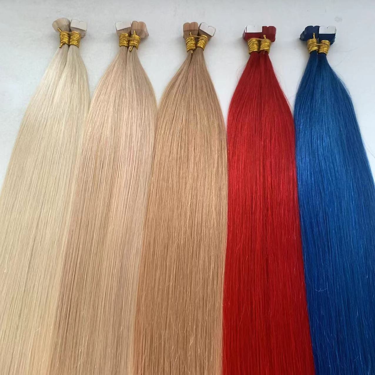 Wholesale mini tape hair extension invisible 100% remy hair russian virgin double drawn colorful mini tape in human hair