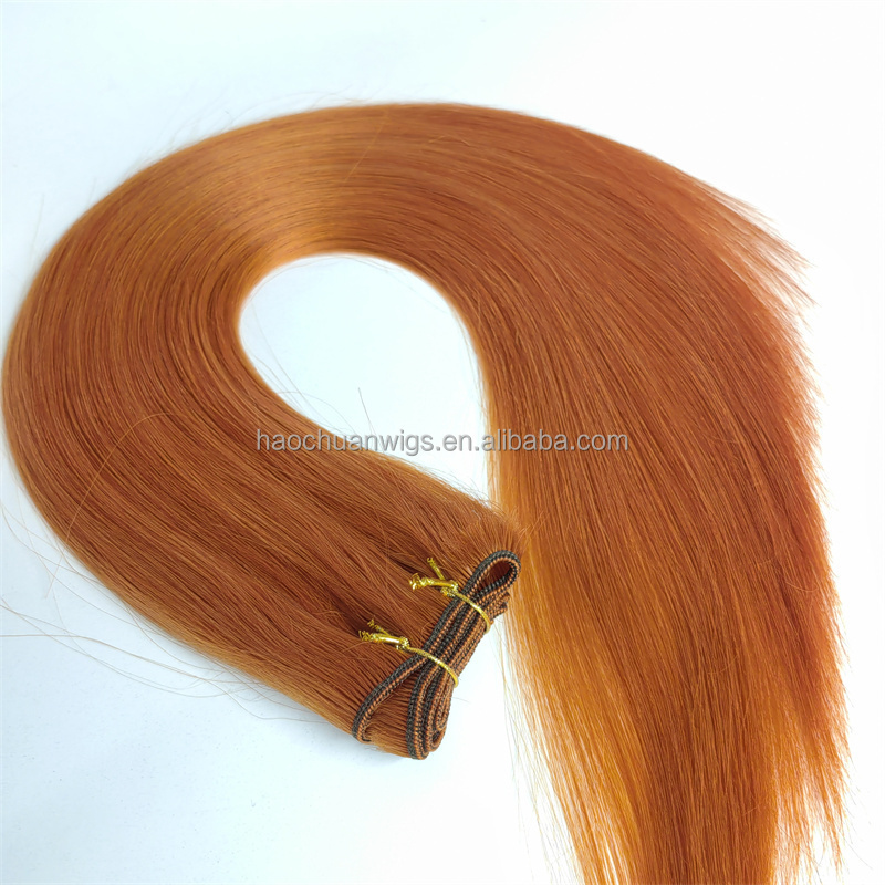 Orange Color Unprocessed Raw Human Hair Extensions Natural Color Machine Weft Straight Double Drawn Russian Hair Extension