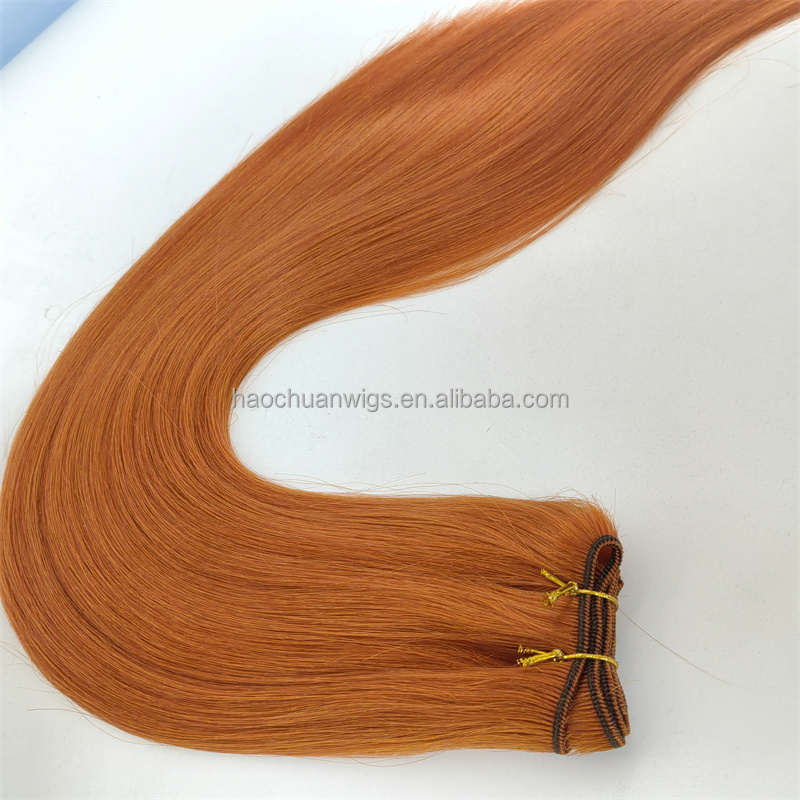 Orange Color Unprocessed Raw Human Hair Extensions Natural Color Machine Weft Straight Double Drawn Russian Hair Extension