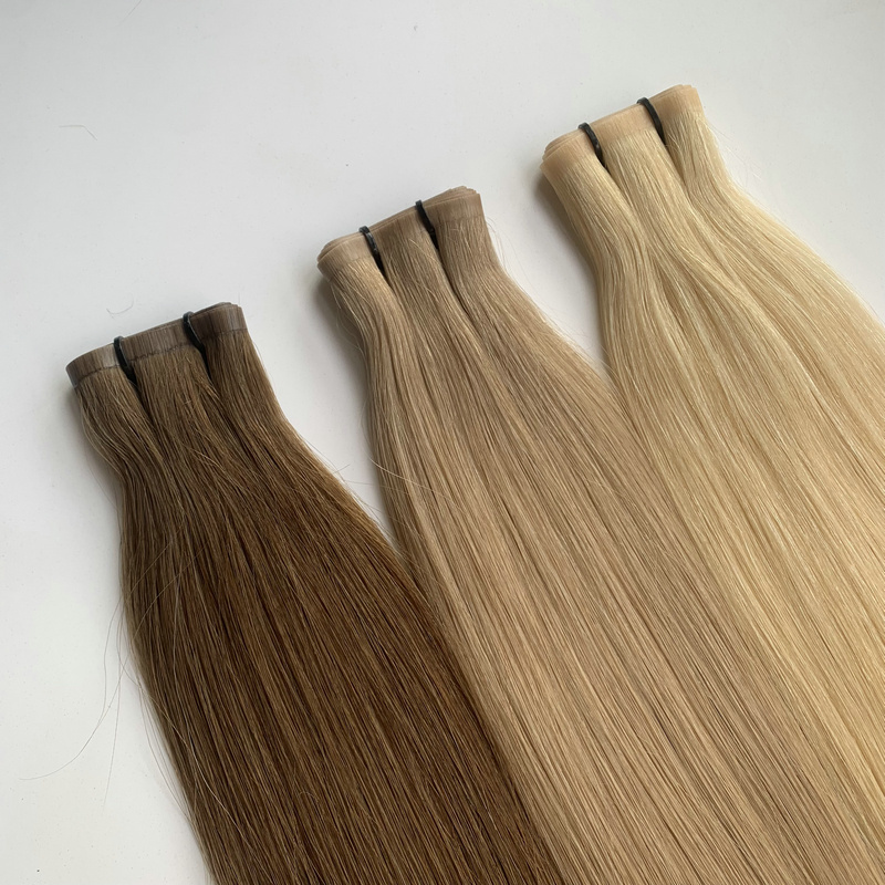 Russian All Color Can Be Customized Human Hair Extension Seamless Thin Flat Weft Factory Price 100% Virgin Cuticle Remy Aligned