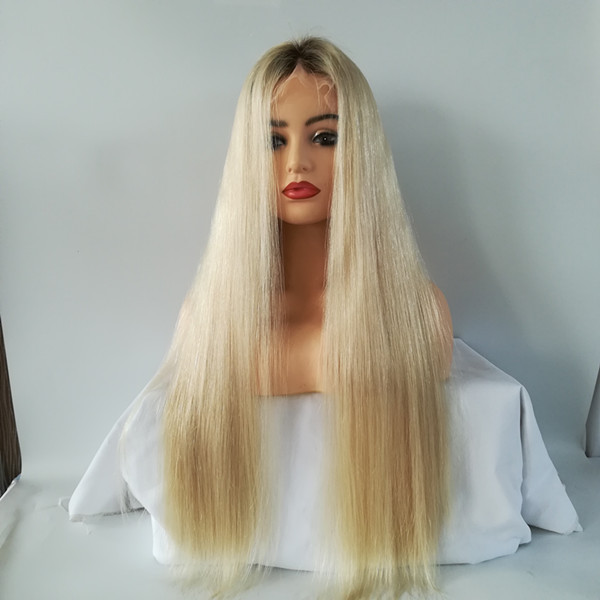 New arrival root black 1b color with 60 blonde silk base wig silk top full lace wig for white women