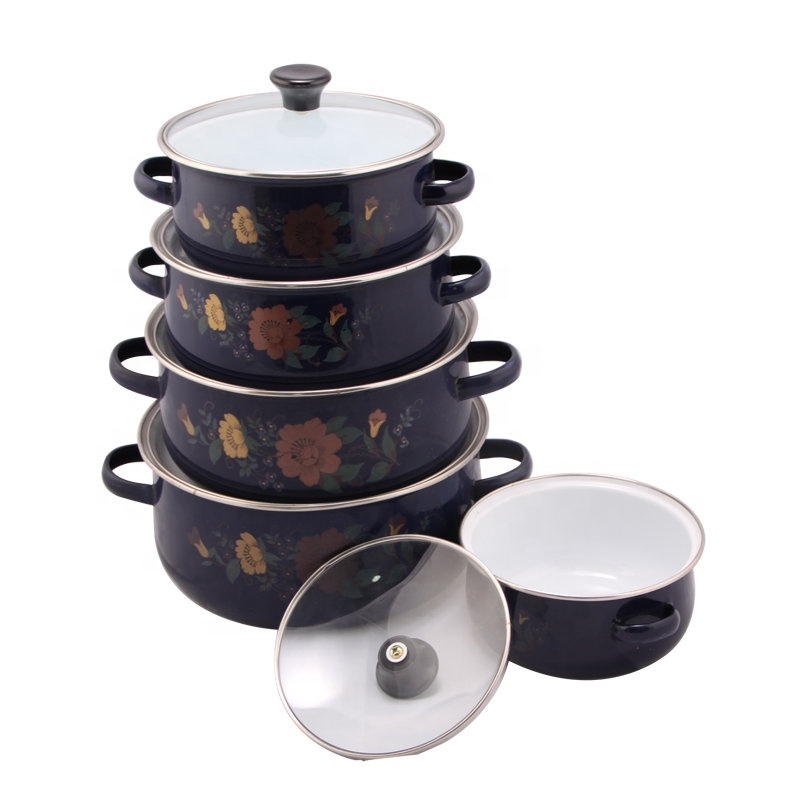 5pcs European Enamel Coated Cast Iron Cookware