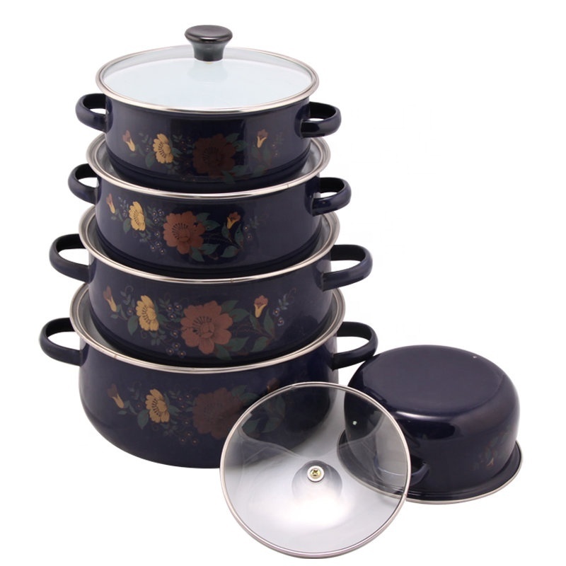 5pcs European Enamel Coated Cast Iron Cookware