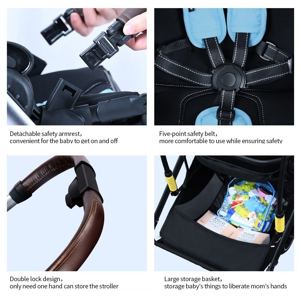 2023 New 809 Leather Baby Carriage Model 2 in 1 Travel Stroller Golden Frame Pink Lightweight Baby Stroller with Car Seat