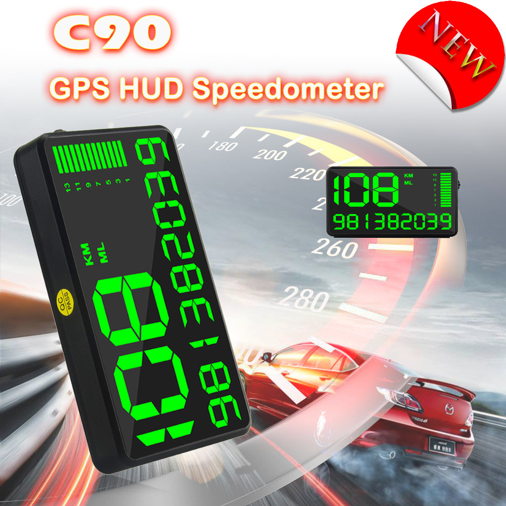 Waterproof Car Electronic Portable C90 GPS Tracker Digital Speedometer Vehicle Auto Hud Head up Display Meter with Large Screen