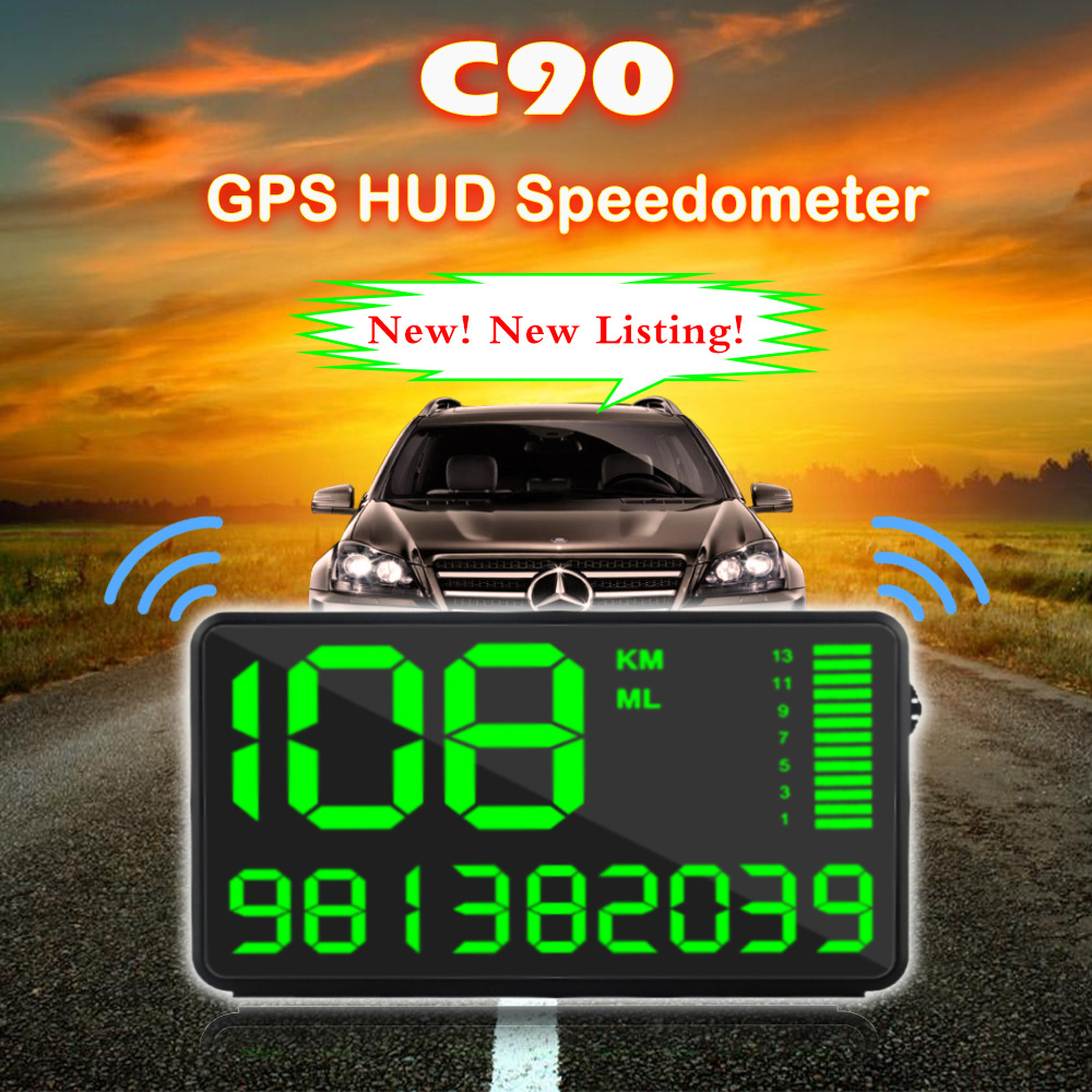 Waterproof Car Electronic Portable C90 GPS Tracker Digital Speedometer Vehicle Auto Hud Head up Display Meter with Large Screen