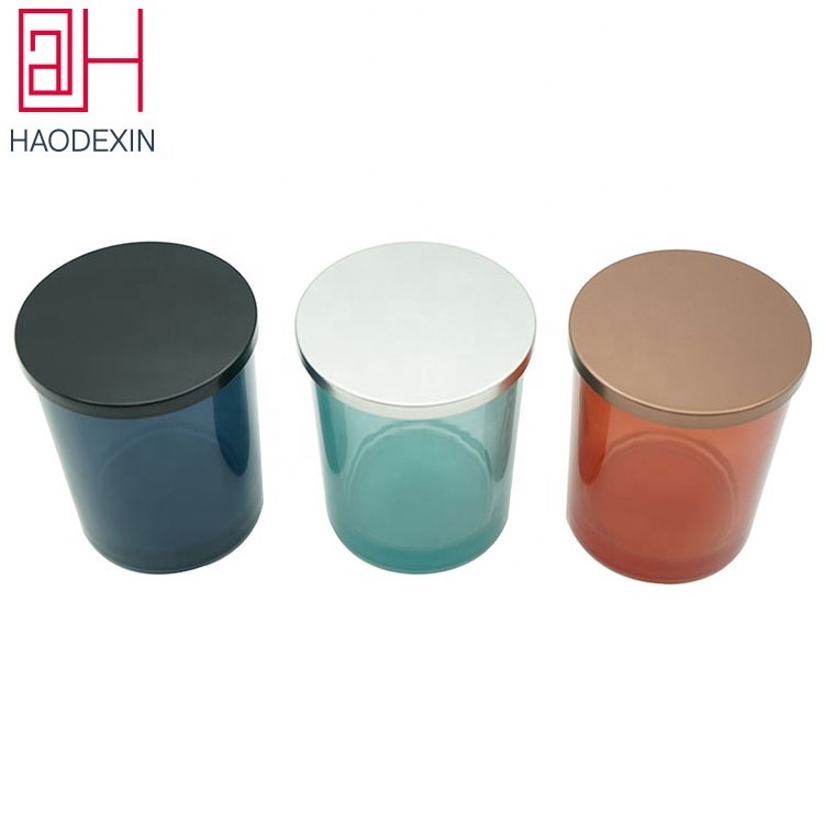 HAODEXIN glass jar with rose gold black silver metal tinplate lids caps closures for glass candles jar with silicone ring gasket