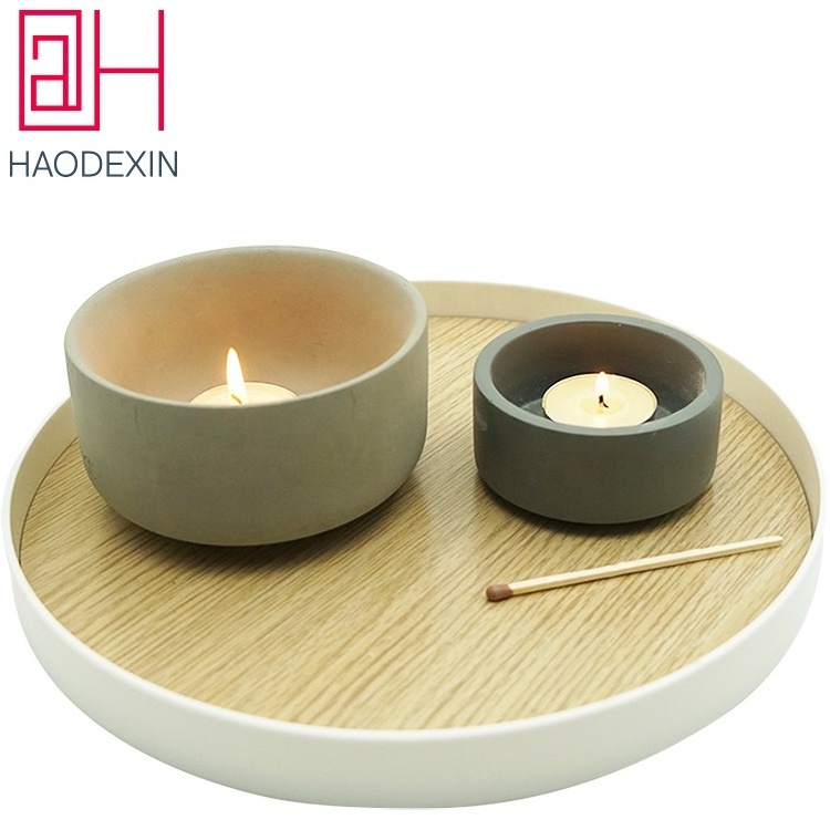 HAODEXIN cement grey wax candle bowl 2.5oz 8oz round concrete candle containers custom design engrave logo wholesale for decor