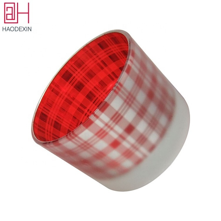 HAODEXIN Christmas plaid votive tea light candle holders frosted glass candle jars 4.5oz cute white red home party decoration