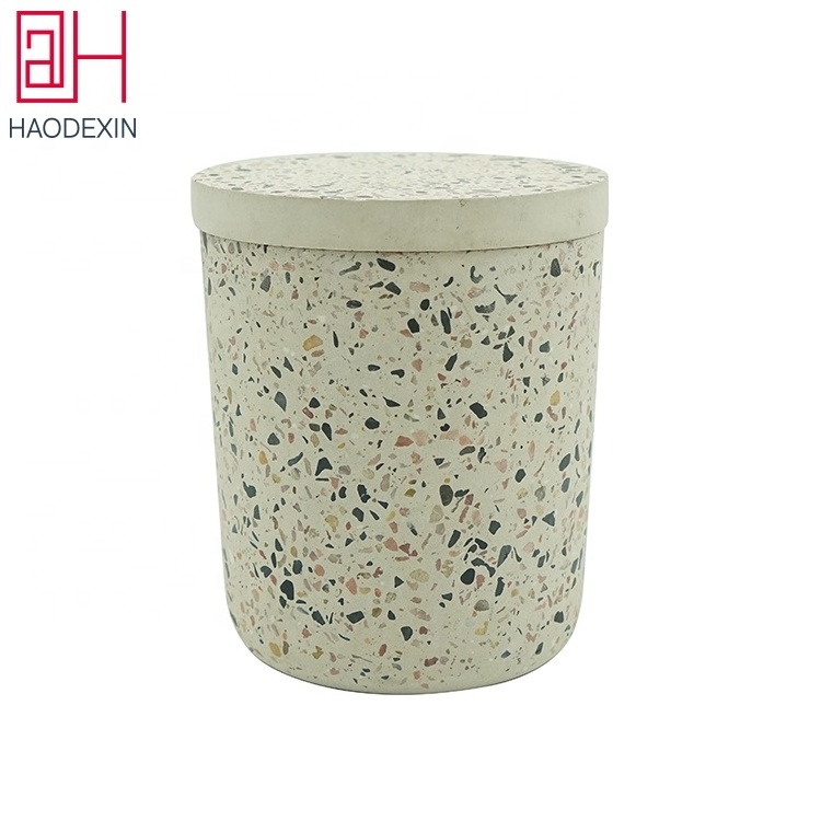 HAODEXIN confetti rustic terrazzo candle jar home decor water stone terrazzo planter candle holder for scented candles making