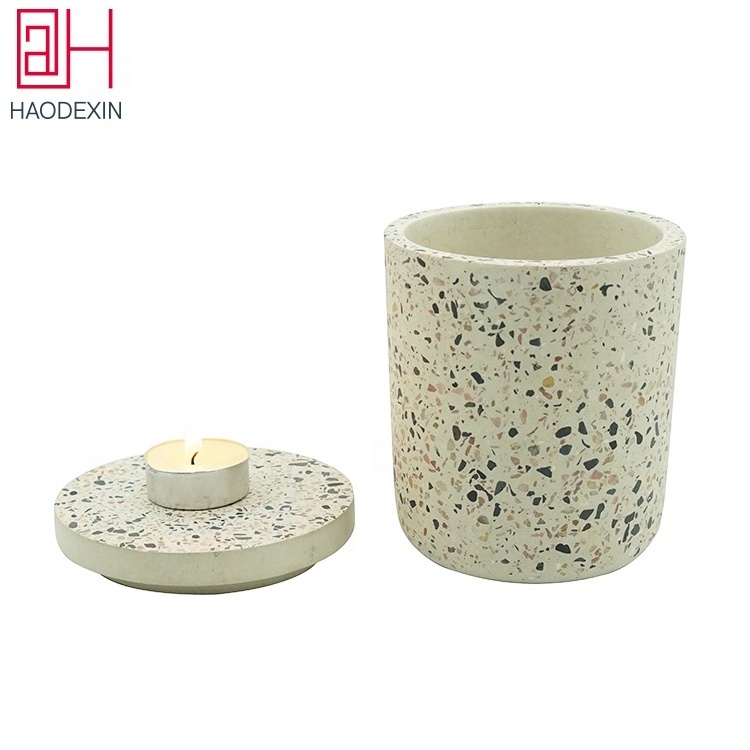 HAODEXIN confetti rustic terrazzo candle jar home decor water stone terrazzo planter candle holder for scented candles making