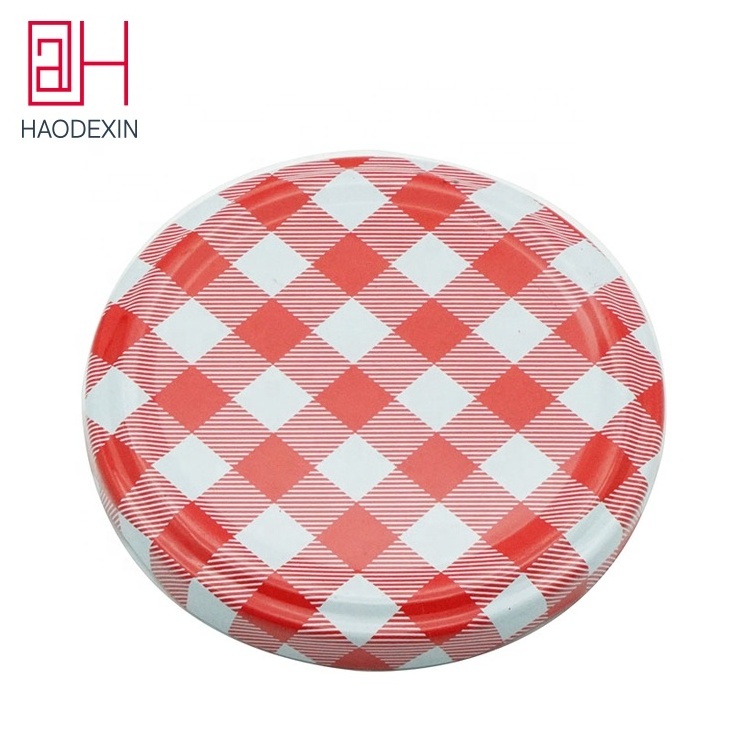 HAODEXIN grid pattern metal lids for glass jar candle tinplate can lid plaid pattern tea canister wide mouth jar lids wholesale