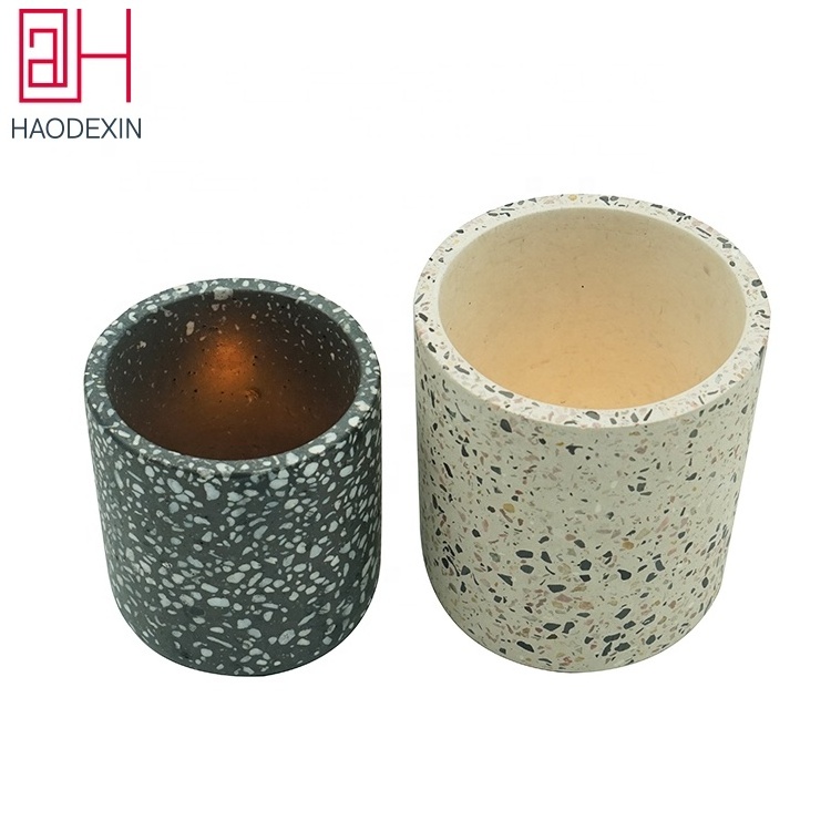 HAODEXIN confetti rustic terrazzo candle jar home decor water stone terrazzo planter candle holder for scented candles making