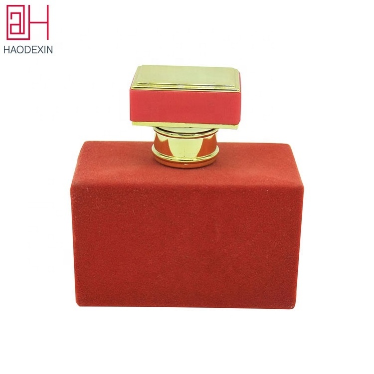 HAODEXIN empty 100ml flocked glass perfume bottles with golden cap for wholesale high-end luxury fragrance packaging containers