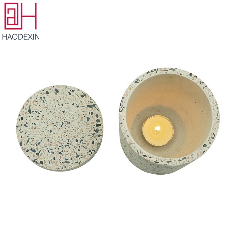 HAODEXIN confetti rustic terrazzo candle jar home decor water stone terrazzo planter candle holder for scented candles making