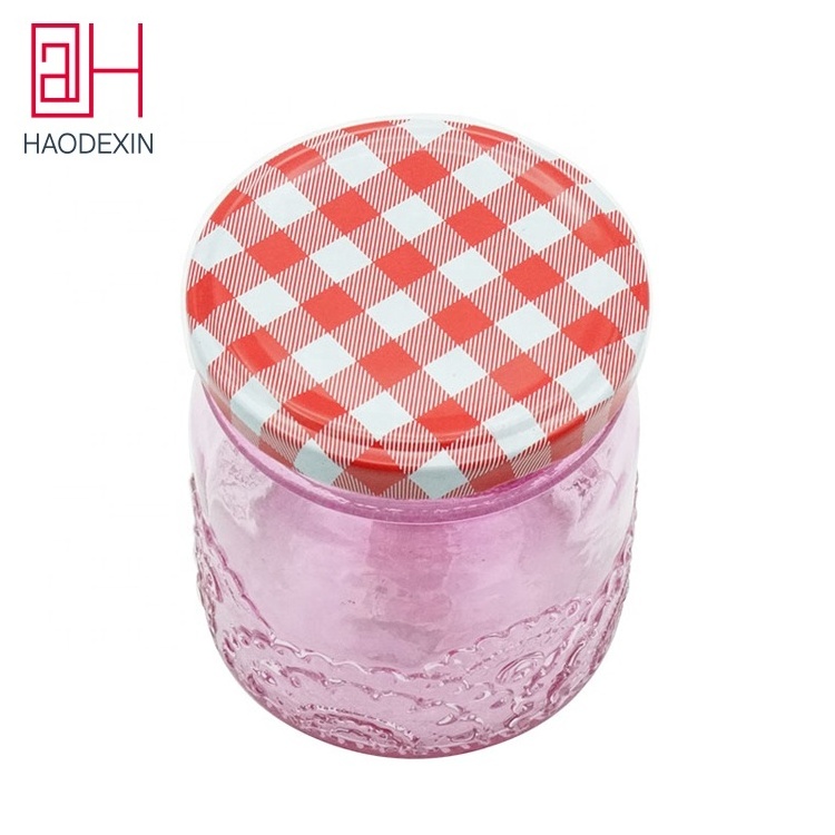 HAODEXIN grid pattern metal lids for glass jar candle tinplate can lid plaid pattern tea canister wide mouth jar lids wholesale