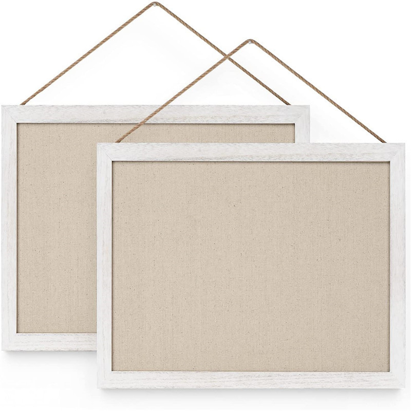 2-Pack Wood Board with Linen 16x11 inch Bulletin Boards Wall Decor Hanging Pin Wood Framed Display Bulletin Cork