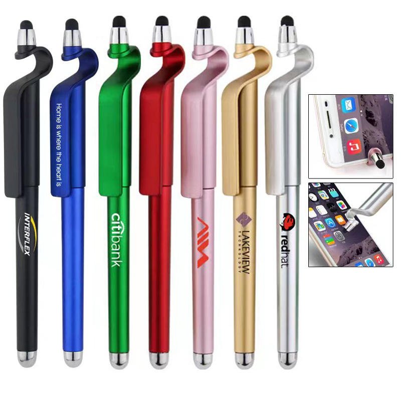 2023 new 3 In 1 Multi-function Mobile Phone Holder Plastic Ball Pens Screen Stylus Touch Pen