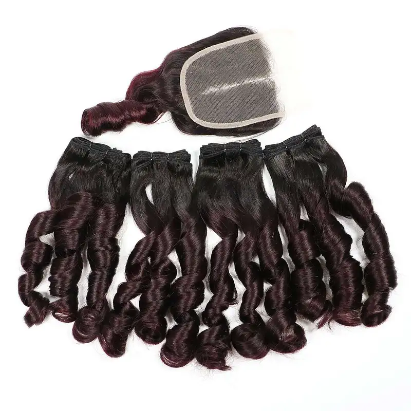 Bouncy Curly Spring Curl Human Hair 4 Bundles with Closure 8inch Romance Curl Short Spiral Hair Weave Aunty Funmi Hair Weft