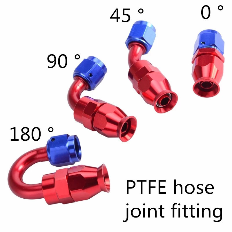 Blue red ptfe tube hydraulic hose fittings 8an straight adapter 45 degree 90 degree forged an10 an6 ptfe fuel fitting an8