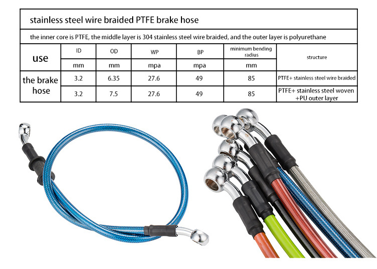 7.5mm universal car motorcycle brake clutch line 1/8 Inch sae j1402 dot ss braided ptfe hydraulic brake fluid hose