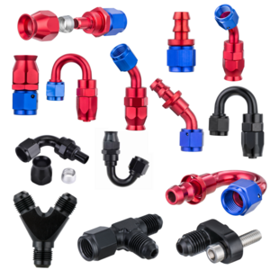 Blue red ptfe tube hydraulic hose fittings 8an straight adapter 45 degree 90 degree forged an10 an6 ptfe fuel fitting an8