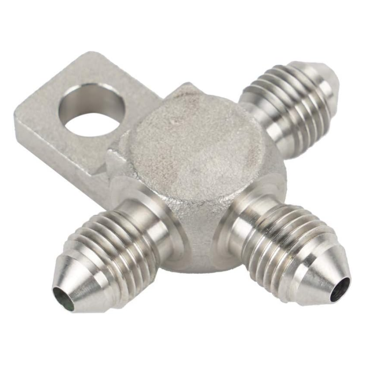 Haofa -3AN 3x male flare union split stainless steel male tee block with locating lug mount tab