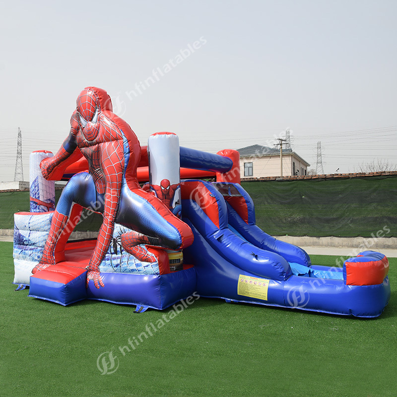 Customization commercial Spiderman slide combo kid inflatable spider man jumping castle bounce house with water slide for sale