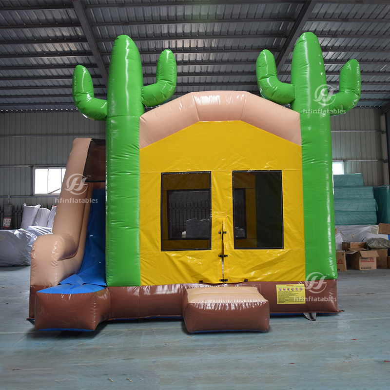 Hot Sale Jumper inflatable western cowboy green cactus bouncer combo inflatable jumping castle with slide