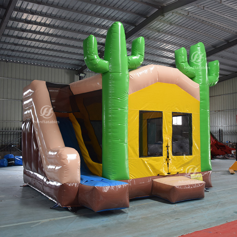 Hot Sale Jumper inflatable western cowboy green cactus bouncer combo inflatable jumping castle with slide