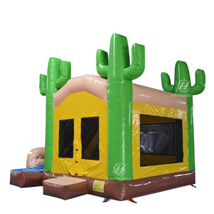 Hot Sale Jumper inflatable western cowboy green cactus bouncer combo inflatable jumping castle with slide