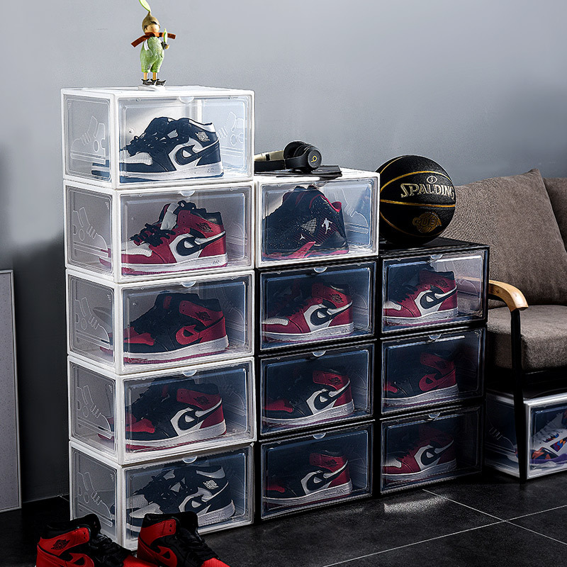 Magnetic plastic shoe boxes drop front shoe storage box acrylic custom  transparent shoe box stackable