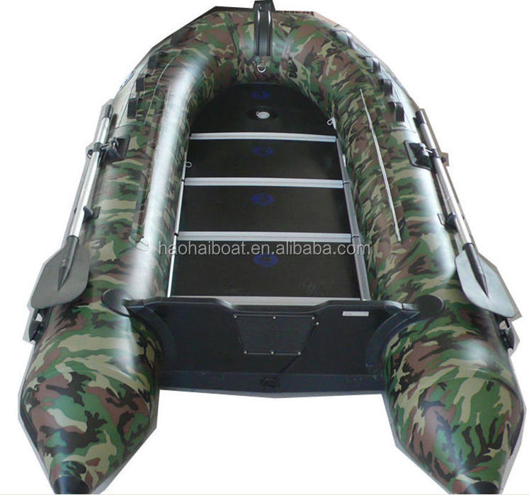 360cm 6 persons pvc inflatable pontoon fishing boat with plywood floor