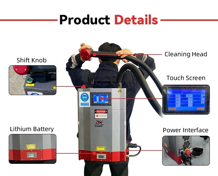 100W Backpack Handheld Laser Cleaner Rust Removal Tool Portable Pulse Laser Cleaning Machine Rust Removal for Oil/Paint/Oxide