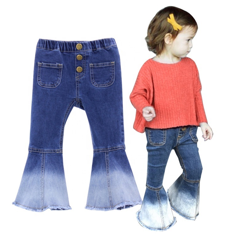 2022 New Design Children Girl Clothing Jeans Bell Bottoms Long Pure Color Baby Girl Customized Denim Pants