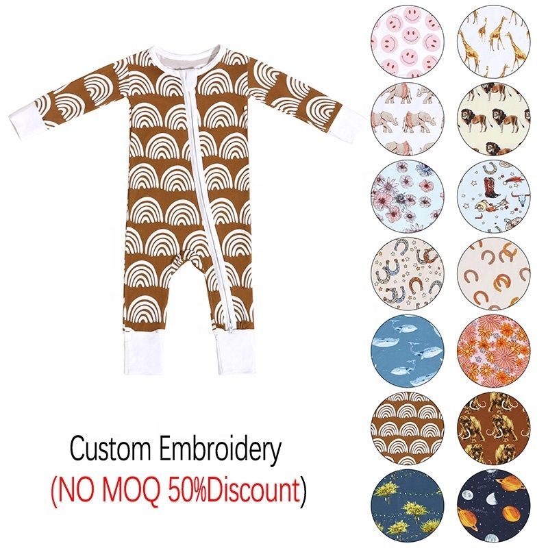 Baby Zipper Printing Plus Size Neutral Jumpsuits Infant Bamboo Full Cute Kids Long Sleeve Romper