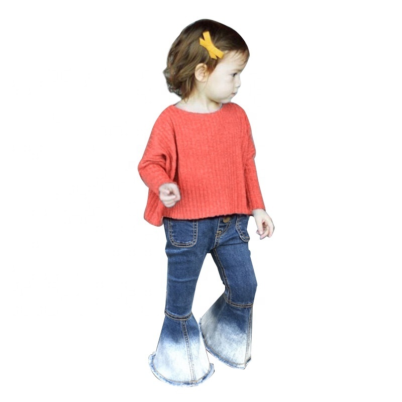 2022 New Design Children Girl Clothing Jeans Bell Bottoms Long Pure Color Baby Girl Customized Denim Pants