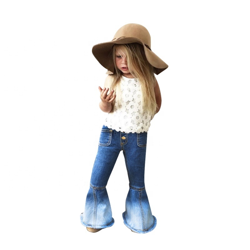 2022 New Design Children Girl Clothing Jeans Bell Bottoms Long Pure Color Baby Girl Customized Denim Pants