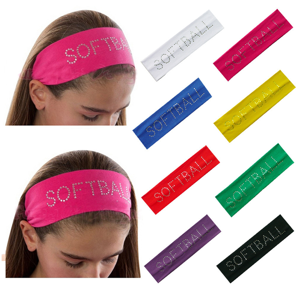 DDA311 Performance Sweatband Hair Bands Running Baseball Letter Hairband Elastic Softball Rhinestone Sports Headband