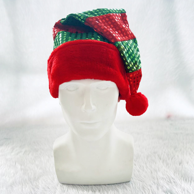 YD407 Wholesale Adults Santa Claus Dancing Green Red Splice XMAS Decorations Party Caps Glitter Christmas Party Elf Sequin Hats