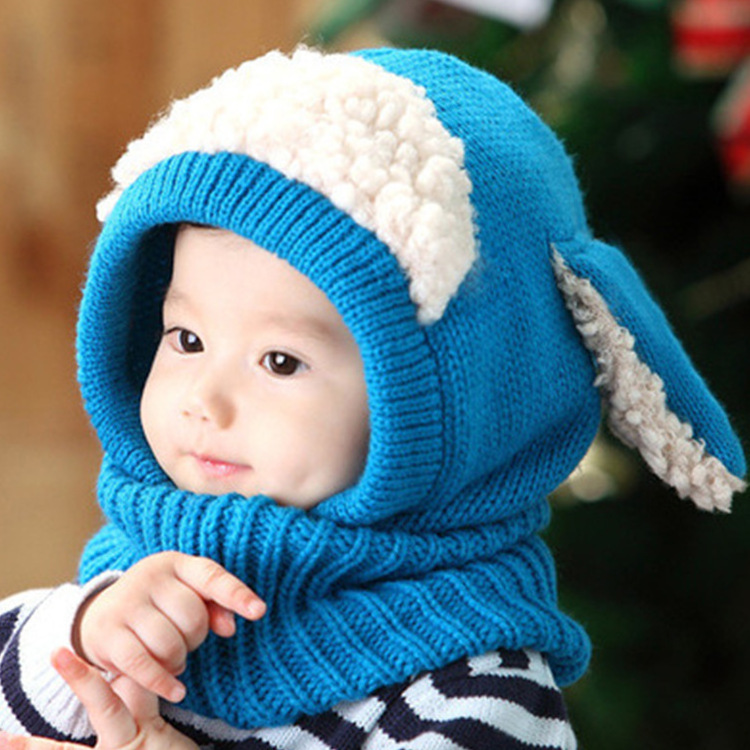 Winter Baby Hat Scarf With Crochet Knitted Dog Ears Caps Neck Warmer Beanie